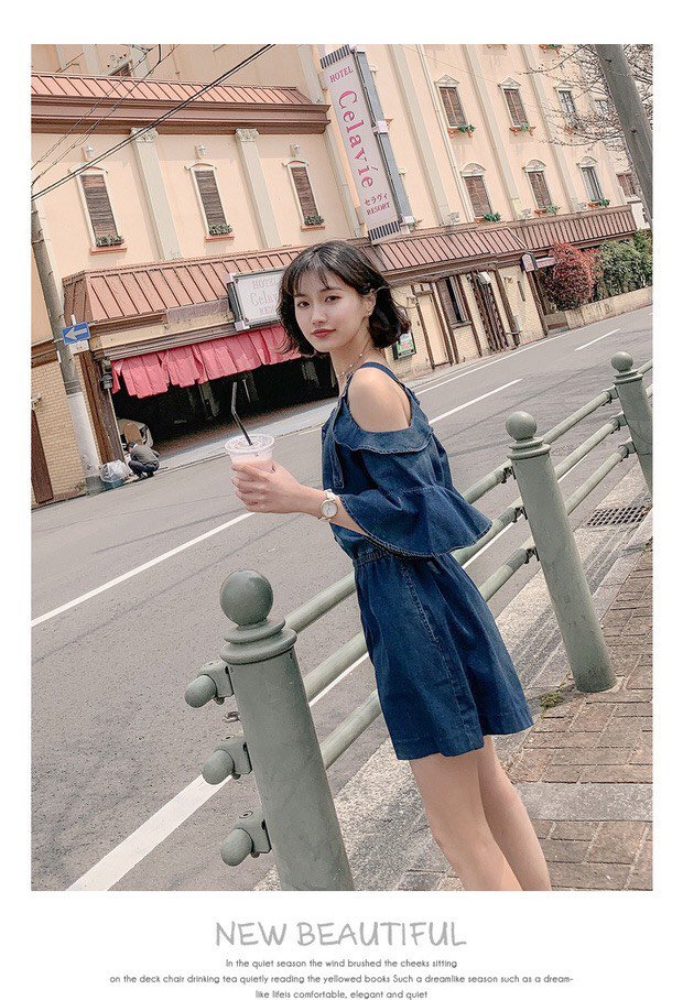 JUMSUIT JEAN ĐÙI TRỄ VAI TAY LOE